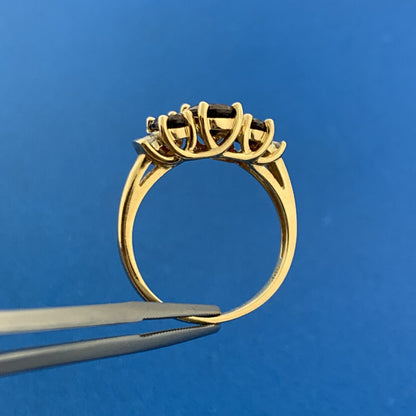 Samuel Aaron THL 10K Yellow Gold Oval Garnet Trio Diamond Accent January Ring