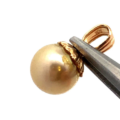 Designer 14K Yellow Gold Round Pearl Solitaire Charm Pendant