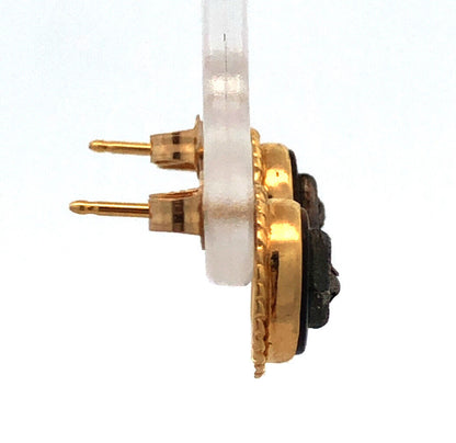 Vintage 14K Yellow Gold Oval Tigers Eye Diamond Accented Stud Earrings