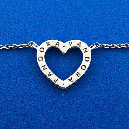 Designer PANDORA ALE Sterling Silver 925 CZ Sparkling Open Heart 17.5" Necklace
