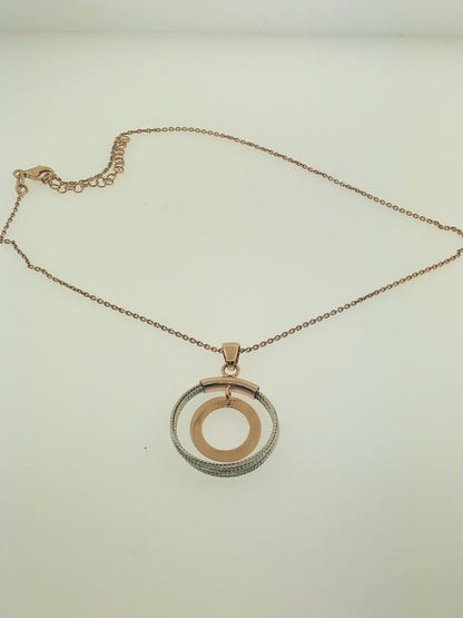Dyadema Italy Sterling Silver Rose Wash Two Toned Life Infinity Circle Necklace