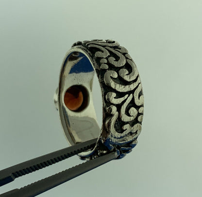 Vintage Sterling Silver Garnet Solitaire Vine Scroll January Anniversary Ring
