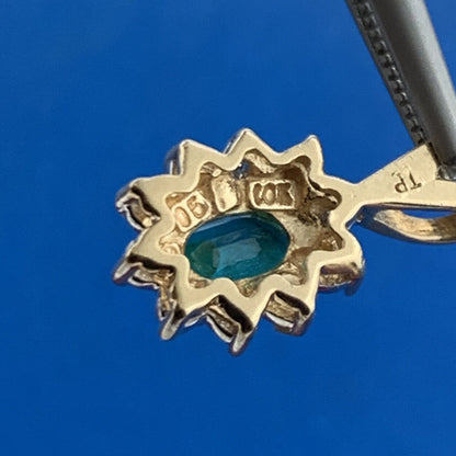 Designer 10k Yellow White Gold Oval Emerald Diamond Accented Charm Pendant