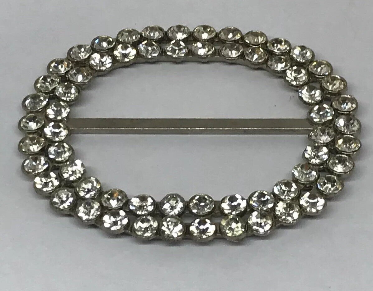 Vintage Runway Silver Tone Rhinestone Oval Statement Scarf Belt Slide Buckle
