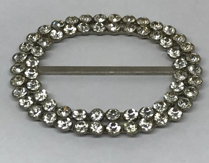 Vintage Runway Silver Tone Rhinestone Oval Statement Scarf Belt Slide Buckle