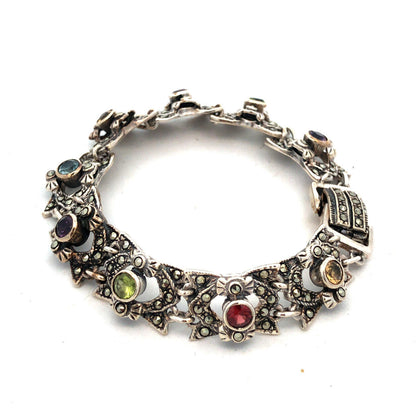 Designer 925 Sterling Silver Multigemstone Statement Tennis Bracelet