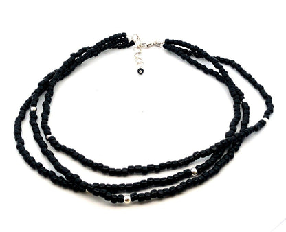 Silpada 925 Sterling Silver Black Onyx Beaded Three Strand Layered Necklace