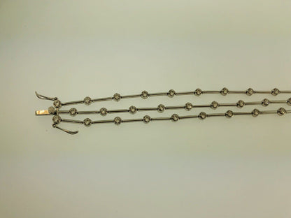 Designer SW Sterling Silver 925 Cubic Zirconia Three Strand Station Bracelet