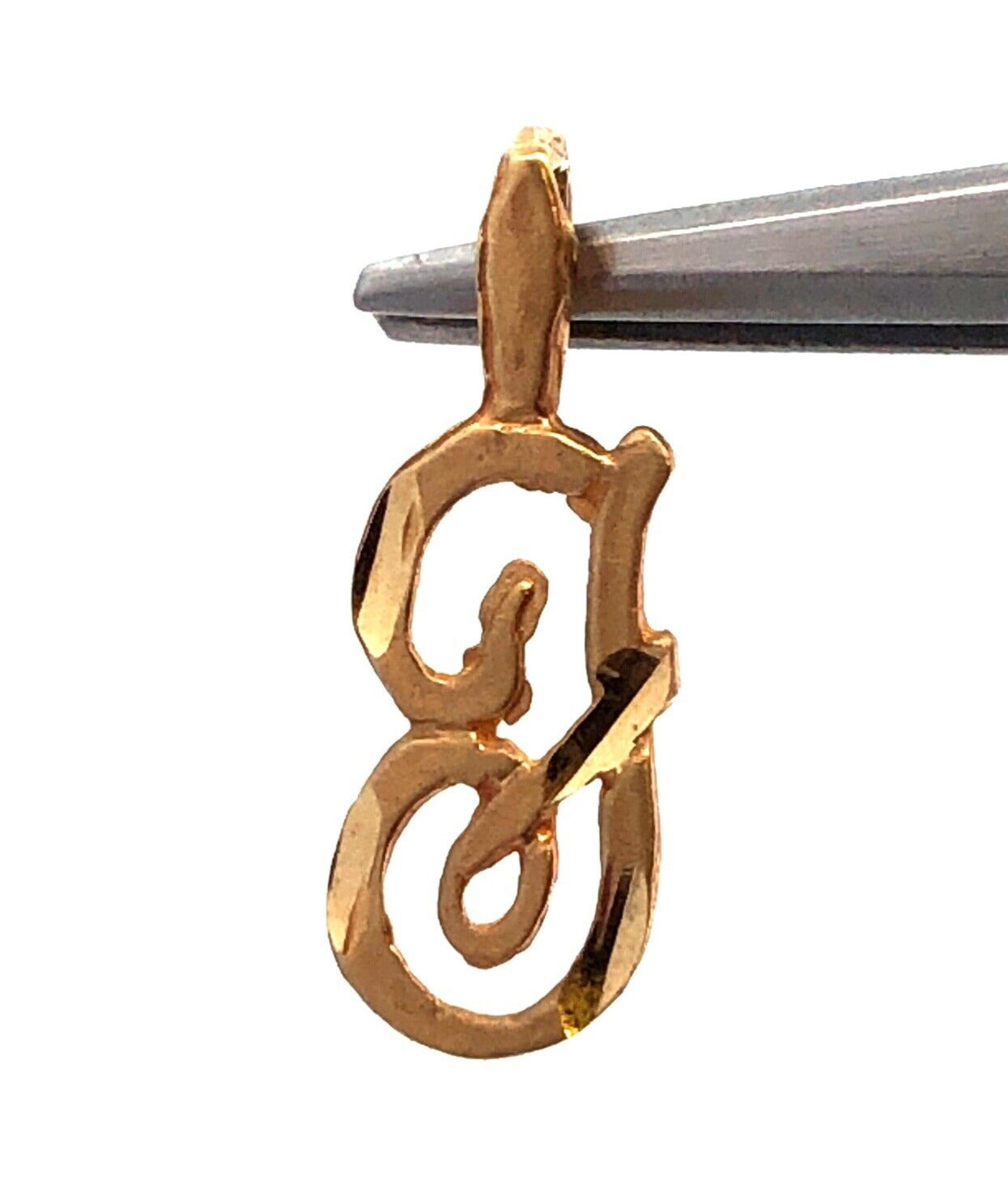 Estate 14K Yellow Gold Initial Letter J Cursive Textured Pendant