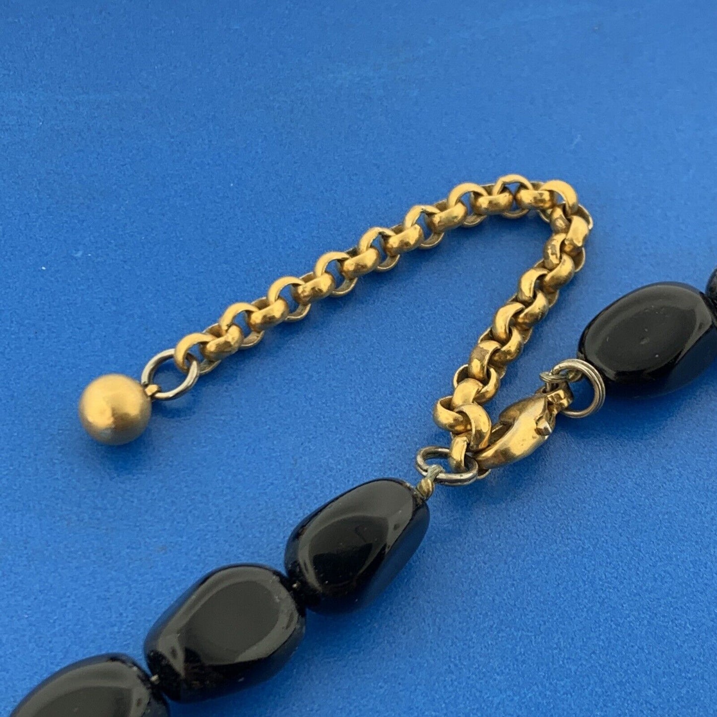 Haute Couture Runway Quality Black Onyx Gold Tone Metal Beads Statement Necklace