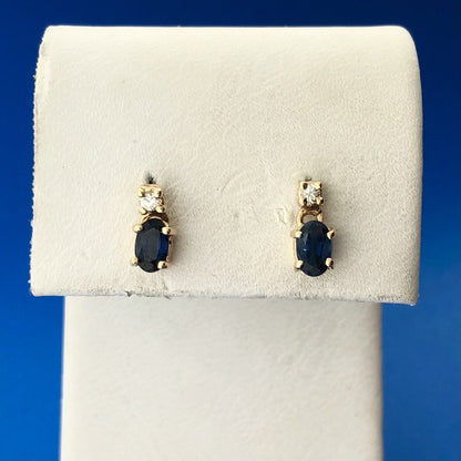 Gorgeous 14k Yellow Gold Oval Blue Sapphire Diamond Accent Dangle Stud Earrings