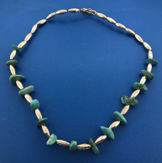 Vintage 925 Sterling Silver Beaded Chunky Turquoise Native American Necklace