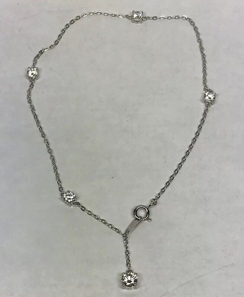 Designer SV Sterling Silver 925 Cubic Zirconia CZ Station Ankle Bracelet