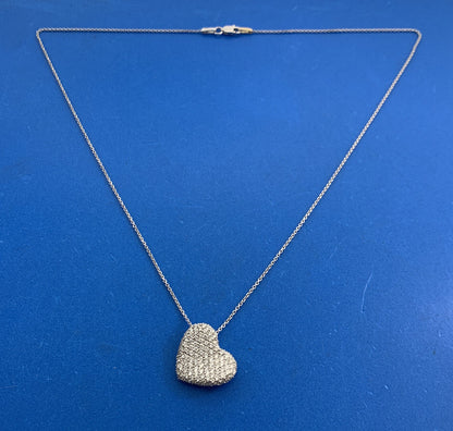 Designer GC2 14K White Gold Diamond Heart Anniversary Pendant Necklace