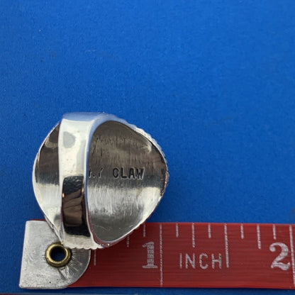 Designer Many Claw Sterling Silver 925 Turquoise Coral Agate Dome Ring Size 11