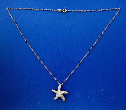 Designer Sterling Silver 925 Vermeil Cubic Zirconia CZ Starfish Necklace