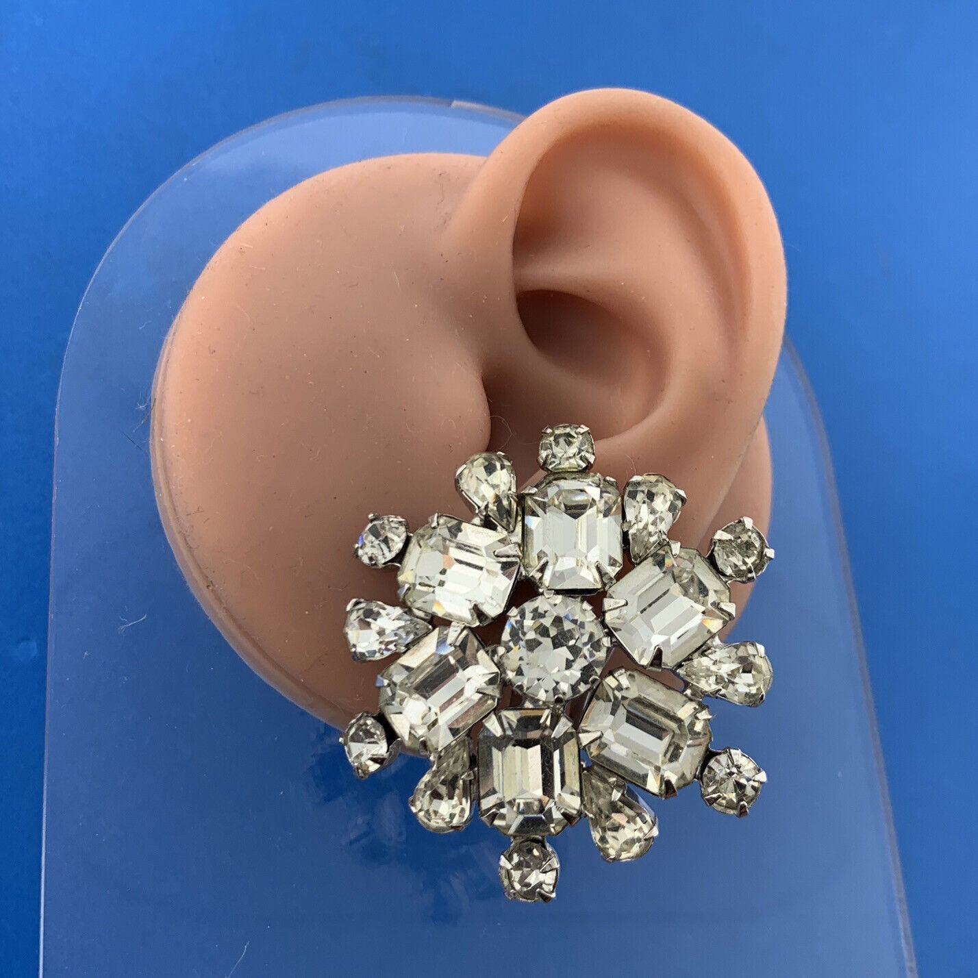 Retro Weiss Austrian Crystal Rhinestone Snowflake Starburst Clip On Earrings