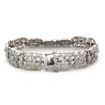Designer R 925 Sterling Silver Diamond Open Work Textured Statement Bracelet