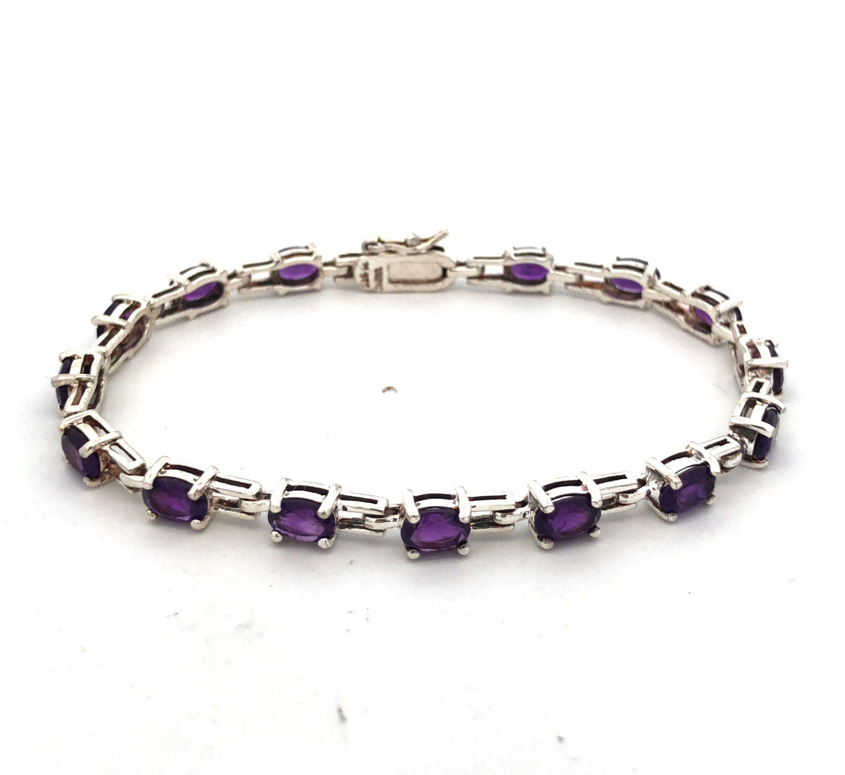Designer R 925 Sterling Silver Oval Purple Amethyst Tennis Bracelet