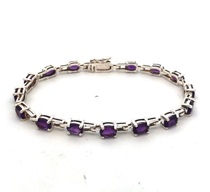 Designer R 925 Sterling Silver Oval Purple Amethyst Tennis Bracelet