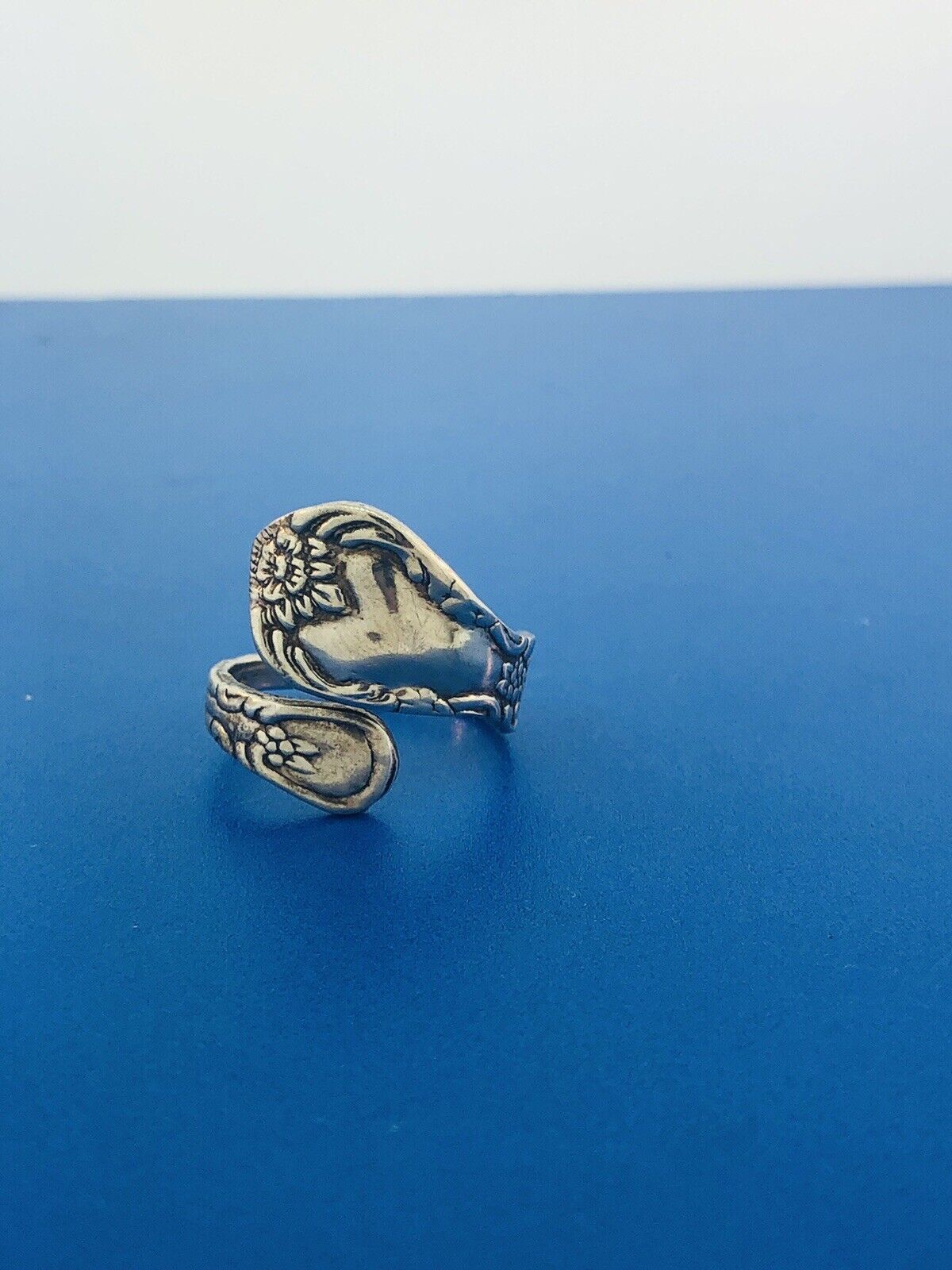 Vintage Sterling Silver 925 Floral Design Bypass Spoon Adjustable Ring