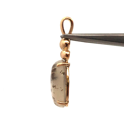 Estate Unique 14KT Yellow Gold Round Grey Rutilated Quartz Pendant