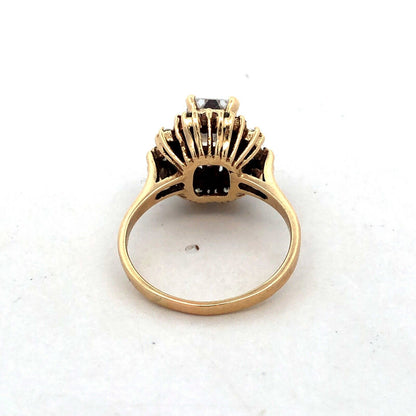 10K Yellow Gold ASC Emerald Cut White Tourmaline Ruby Halo Engagement Ring