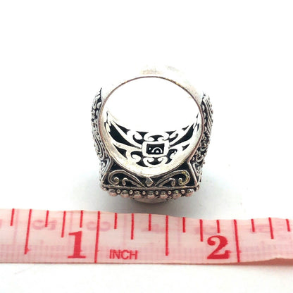 Designer Sarda 925 Sterling Silver Smoky Topa Filigree Square Statement Ring
