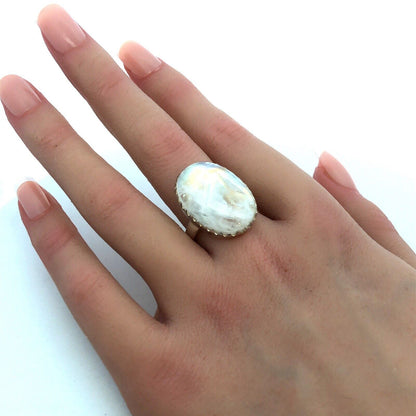 Vintage 925 Sterling Silver Oval Rainbow Moonstone Ring