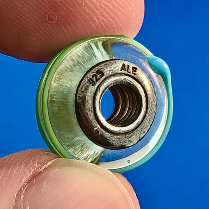 Authentic PANDORA Sterling Silver Lime Banded Striped Murano Glass Bead Charm