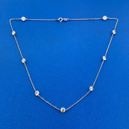 Designer 14K White Gold Round White Tourmaline Station Necklace