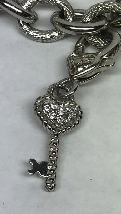 Judith Ripka Sterling Silver 925 Topaz Diamonique CZ Heart Key Lock Bracelet