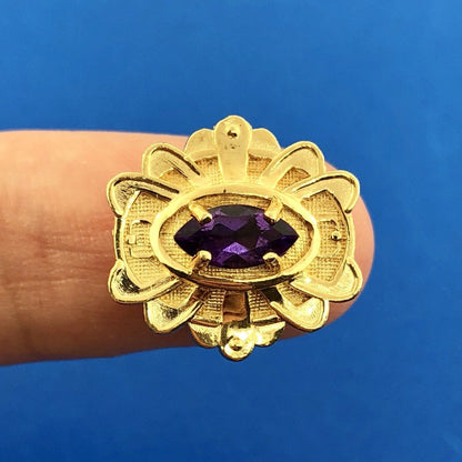 Designer 14K Yellow Gold Amethyst Solitaire Oval Scroll Slide Charm For Bracelet
