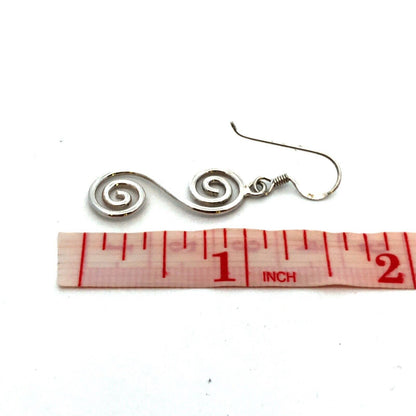 925 Sterling Silver Estate Modernist Double Swirl Dangle Hook Earrings