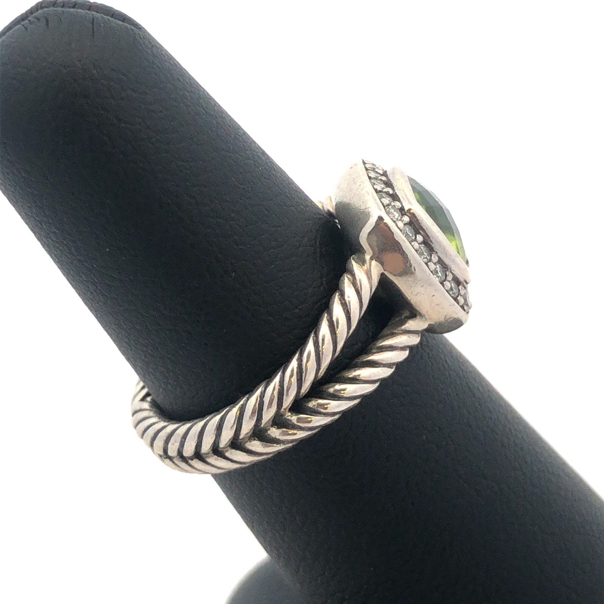 Designer David Yurman 925 Sterling Silver Prasiolite Diamond Halo Albion Ring