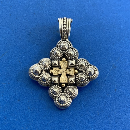 Konstatino 925 Sterling Silver 18K Yellow Gold Cross Statement Enhancer Pendant