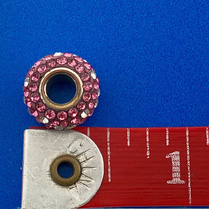 Designer Sterling Silver 925 Pink White Cubic Zirconia Pave Bead Bracelet Charm