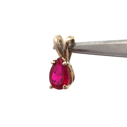 Vintage 14K White Gold Pear Ruby Solitaire Petite Drop Pendant