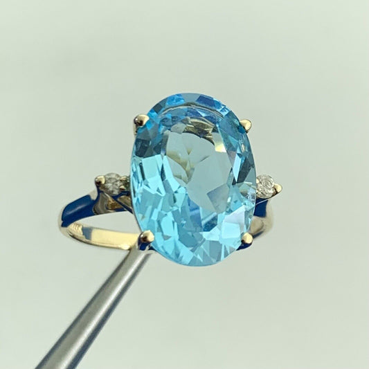 Designer Blue Topaz & Diamond Accents 14K Yellow Gold Statement Ring