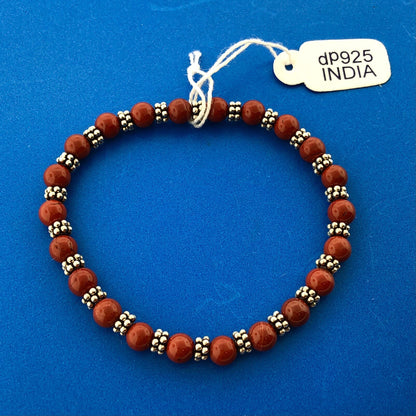Doug Paulus dP Sterling Silver Red Jasper Bead Silver Bead Stretch Bracelet NWT