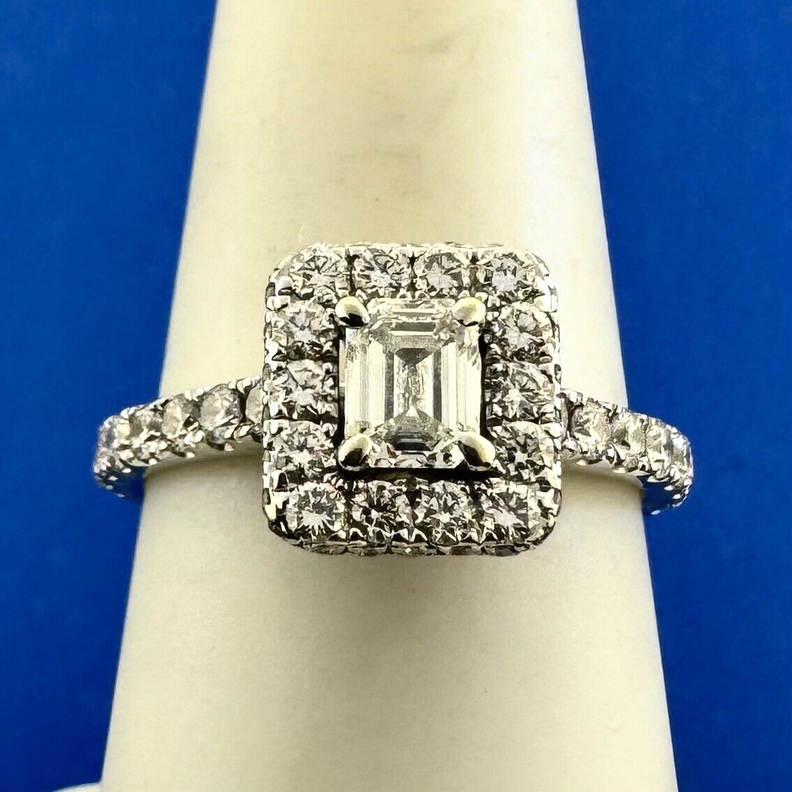 Designer Neil Lane 14K White Gold Emerald Cut Diamond Halo Engagement Ring