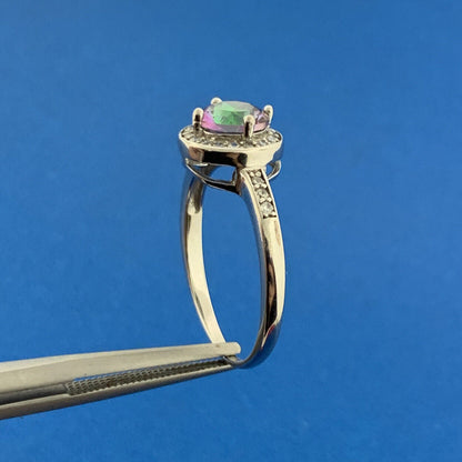 Designer Sterling Silver Mystic Topaz Cubic Zirconia Halo Cocktail Ring