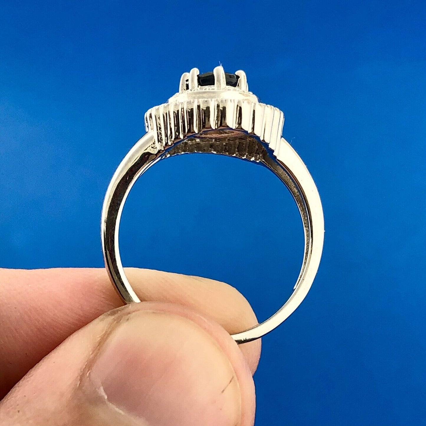 Desinger PAJ 925 Sterling Silver Oval Sapphire Halo September Anniversary Ring