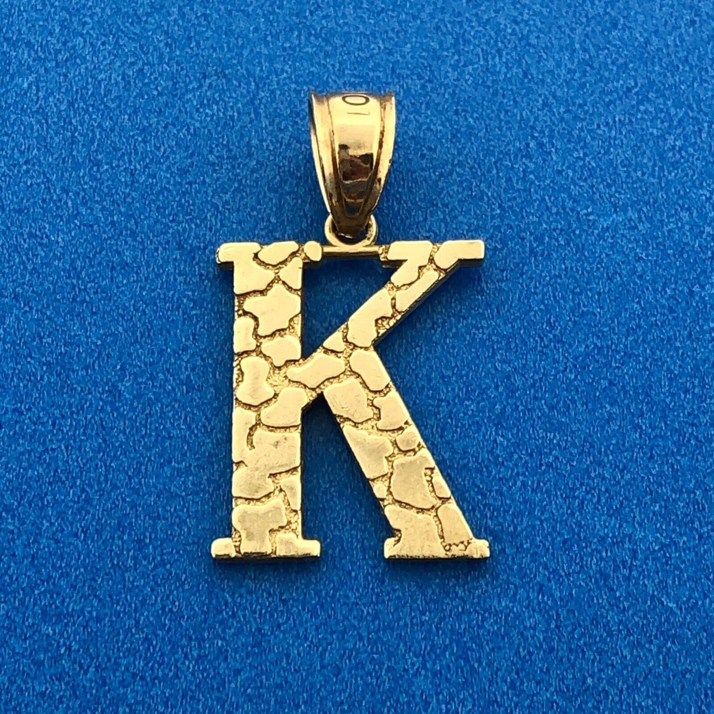 Gorgeous 10k Yellow Gold Textured Alphabet Initial Letter K Dangle Pendant