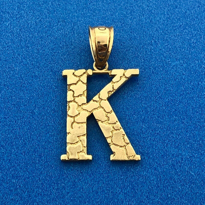 Gorgeous 10k Yellow Gold Textured Alphabet Initial Letter K Dangle Pendant