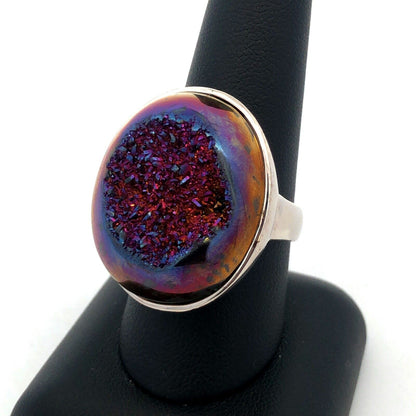 Designer 925 Sterling Silver Purple Druzy Quartz Statement Finger Size 9 Ring