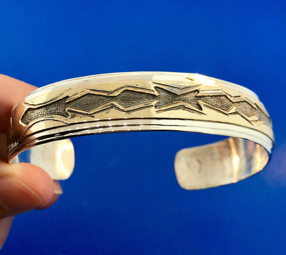 Vintage TA Begay Navajo Sterling Silver 12 Gold Filled Storyteller Cuff Bracelet