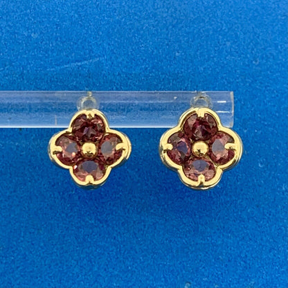 Designer Mexico 14K Yellow Gold Pink Tourmaline Flower Stud Earrings