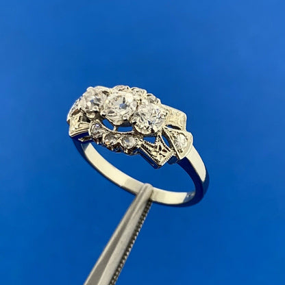 Designer 18K White Gold Diamond Miners Cut Trio w/Accents Engagement Ring