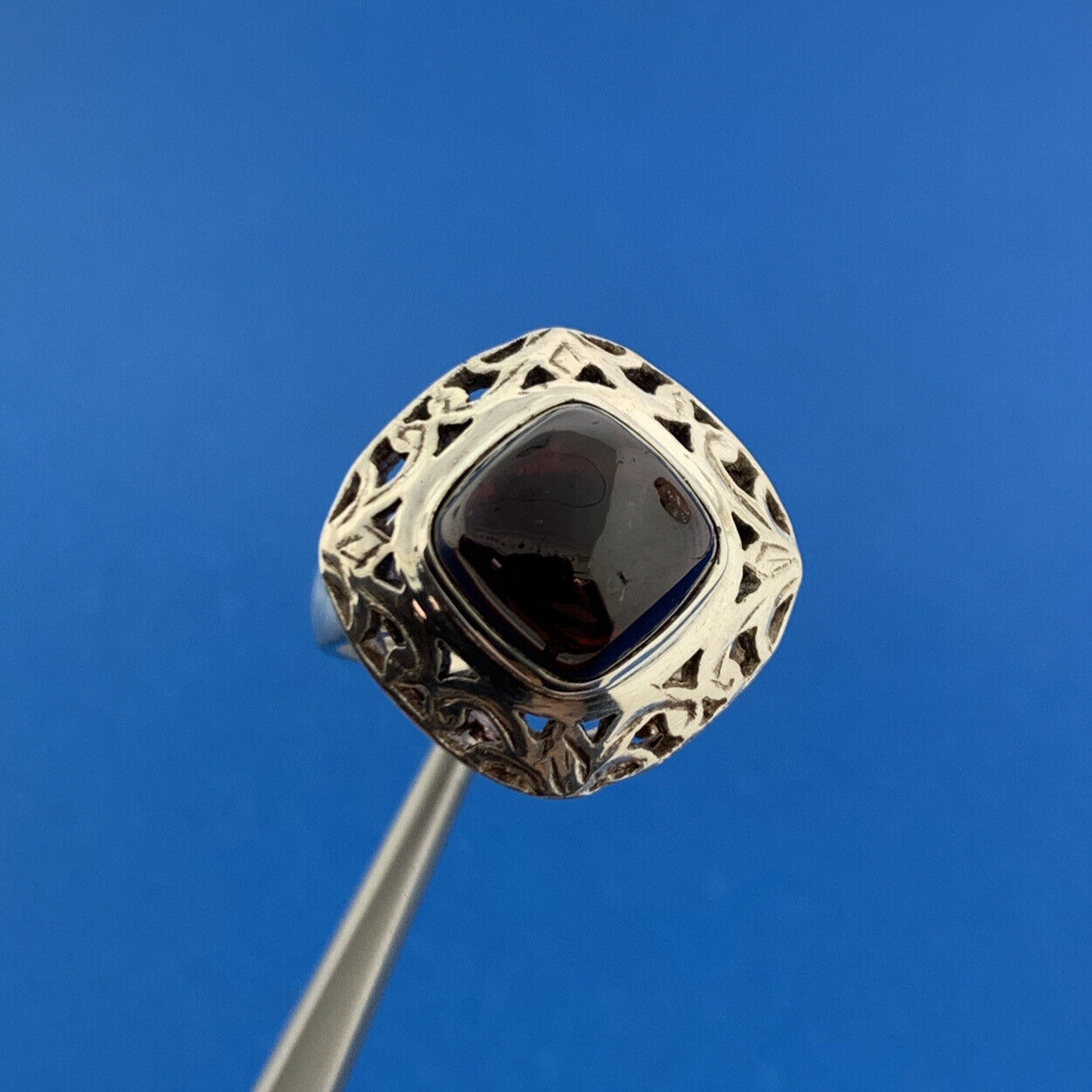 Designer Sterling Silver 925 Cabochon Square Garnet Statement Ring Size 6.75